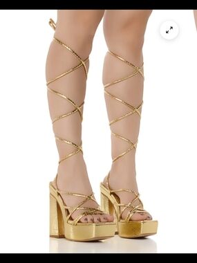 Gold Lace-Up Platform Heels for Women